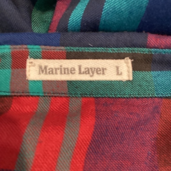 Marine Layer Button Down Top Size L Blue Plaid Long Sleeve - Picture 6 of 7